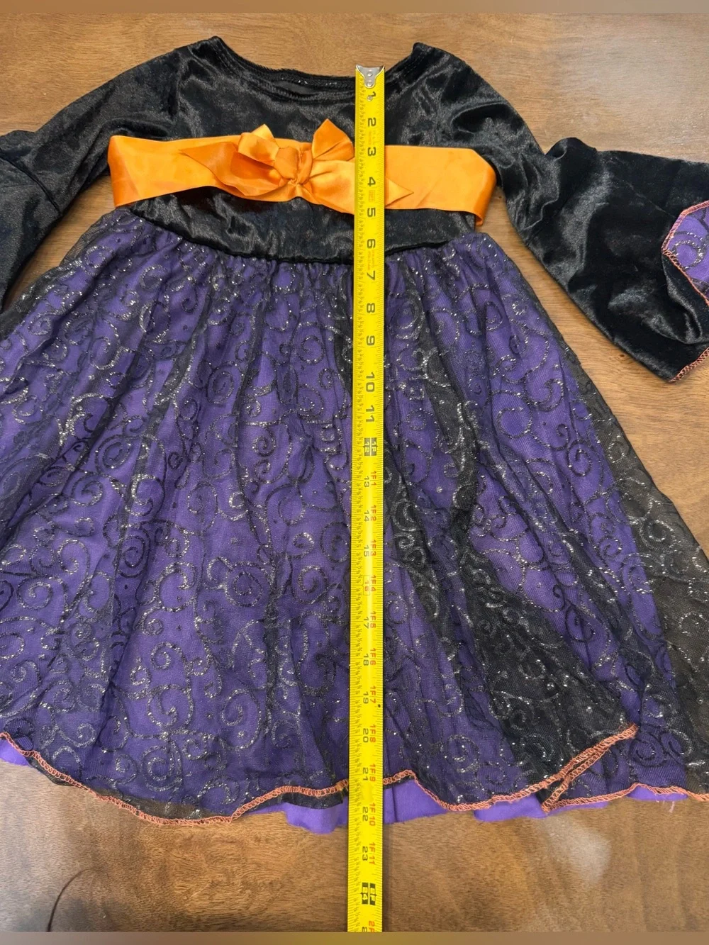 Toddler girls Halloween Witch Dress in Black, Purple & Orange Sash